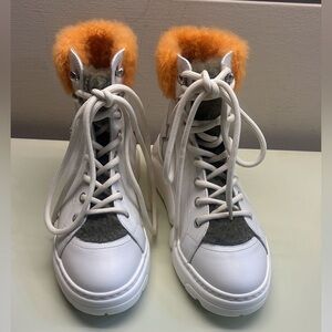 Agl White and Orange Ankle Booties with Sleek Design